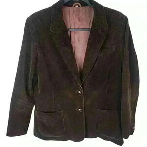 Vtg 80’s Fashion Place Chocolate Brown Corduroy Blazer Jacket Preppy Lodge 16